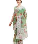 Green embroidered organza saree with blouse