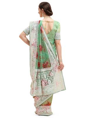 Green embroidered organza saree with blouse 3
