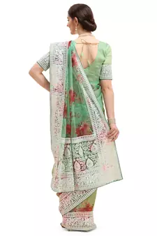 Green embroidered organza saree with blouse