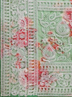 Green embroidered organza saree with blouse 4