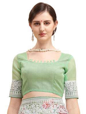 Green embroidered organza saree with blouse 5