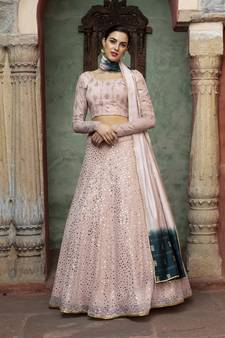 Dusty Pink fancy sequins embroidered with glistening embellished Georgette semi stitched lehenga 