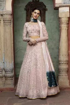 Dusty Pink fancy sequins embroidered with glistening embellished Georgette semi stitched lehenga 