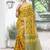 Yellow printed cotton silk saree with blouse