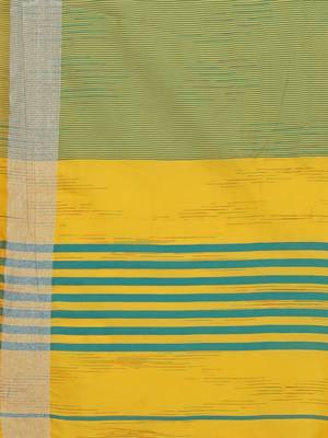 Yellow printed cotton silk saree with blouse 4
