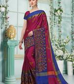 Pink embroidered cotton silk saree with blouse