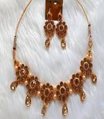 Elegent Flower Inspired Ad Stones Necklace  Set With Matching Earrings For Women