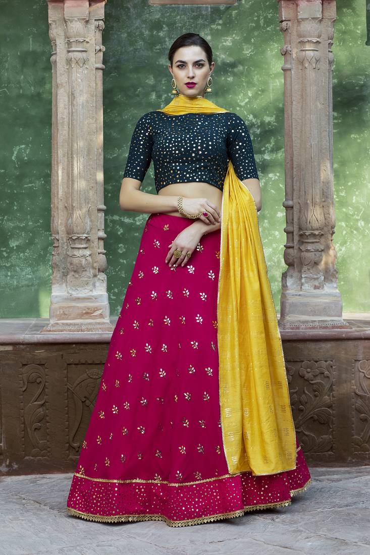 Rani Pink fancy sequins embroidered with glistening embellished Georgette semi stitched lehenga 