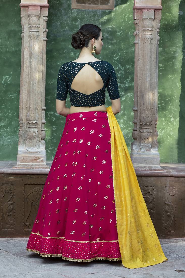 Rani Pink fancy sequins embroidered with glistening embellished Georgette Semi Stitched Lehenga 