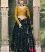 Dark green fancy sequins embroidered with glistening embellished Georgette Semi Stitched Lehenga 