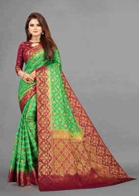 Green woven art silksaree with blouse 1