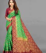 Green woven art silksaree with blouse