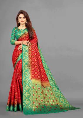Red woven art silksaree with blouse 1