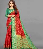 Red woven art silksaree with blouse