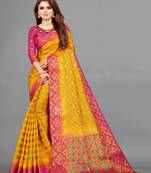 Yellow woven art silksaree with blouse