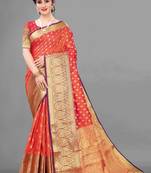 Orange woven art silksaree with blouse