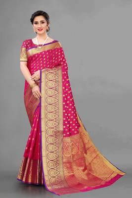 Pink woven art silksaree with blouse 1