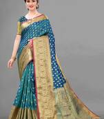Sea green woven art silksaree with blouse