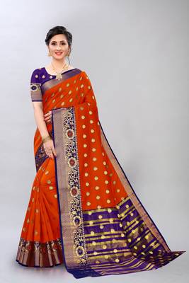 Orange woven art silksaree with blouse 1