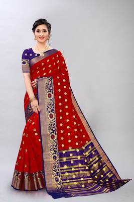 Red woven art silksaree with blouse 1