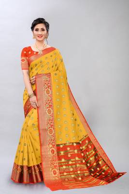 Yellow woven art silksaree with blouse 1