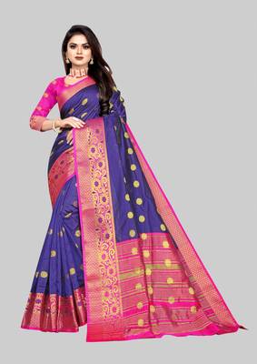 Blue woven art silksaree with blouse 1