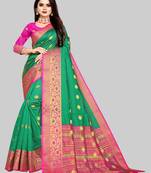 Green woven art silksaree with blouse