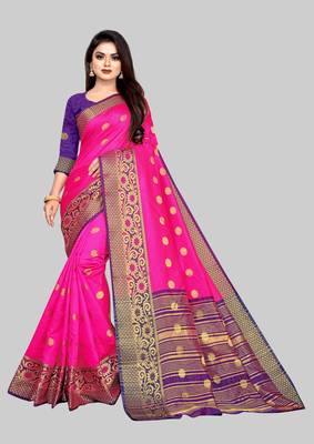 Pink woven art silksaree with blouse 1