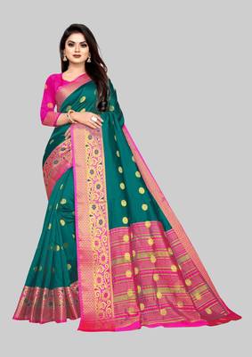 Sea green woven art silksaree with blouse 1