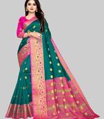 Sea green woven art silksaree with blouse