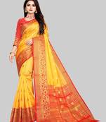 Yellow woven art silksaree with blouse