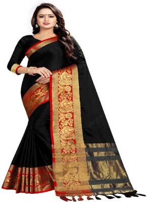 Black woven art silksaree with blouse 1