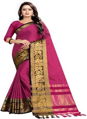Pink woven art silksaree with blouse 1