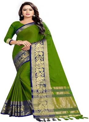 Green woven art silksaree with blouse 1