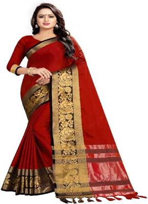 Red woven art silksaree with blouse 1