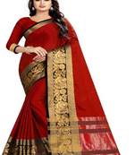 Red woven art silksaree with blouse
