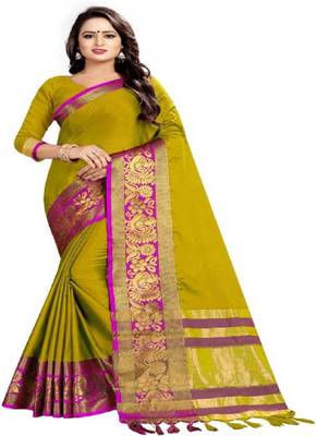 Yellow woven art silksaree with blouse 1