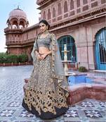 Grey  Heavy Embroidered Silk Semi Stiched Lehenga