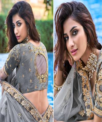 Grey  Heavy Embroidered Silk Semi Stiched Lehenga 2