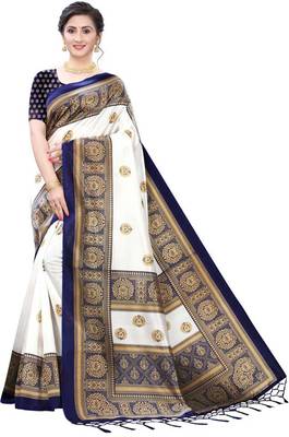 Blue printed art silk sarees saree with blouse 1