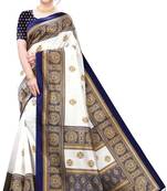 Blue printed art silk sarees saree with blouse