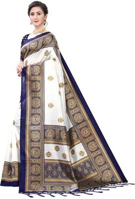 Blue printed art silk sarees saree with blouse 2