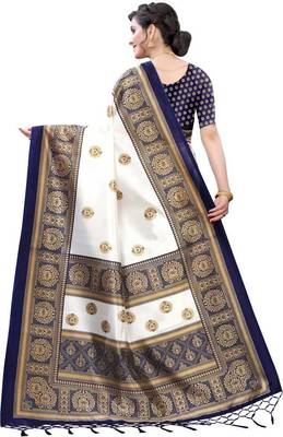 Blue printed art silk sarees saree with blouse 3