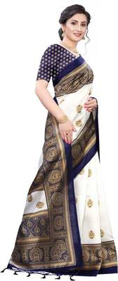 Blue printed art silk sarees saree with blouse 4