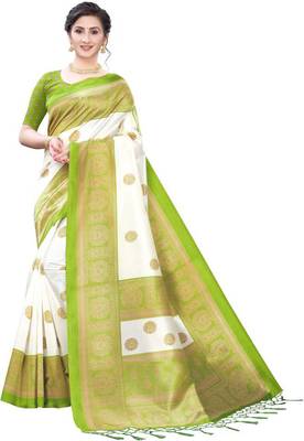 Green printed art silk sarees saree with blouse 1