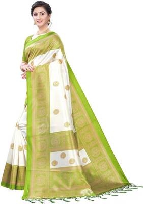 Green printed art silk sarees saree with blouse 2