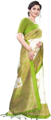 Green printed art silk sarees saree with blouse 3