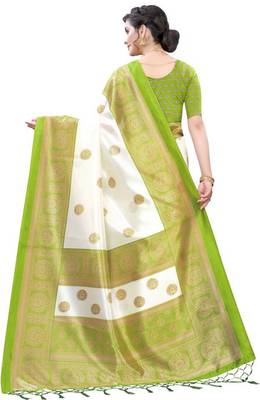 Green printed art silk sarees saree with blouse 4