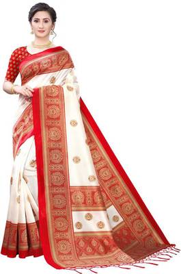 Red printed art silk sarees saree with blouse 1