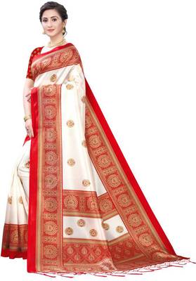 Red printed art silk sarees saree with blouse 2